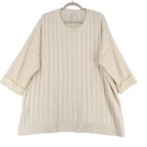 JODIFL Cream Cable Knit Oversized‎ 3/4 Sleeve Sweater Plus Size 1X
